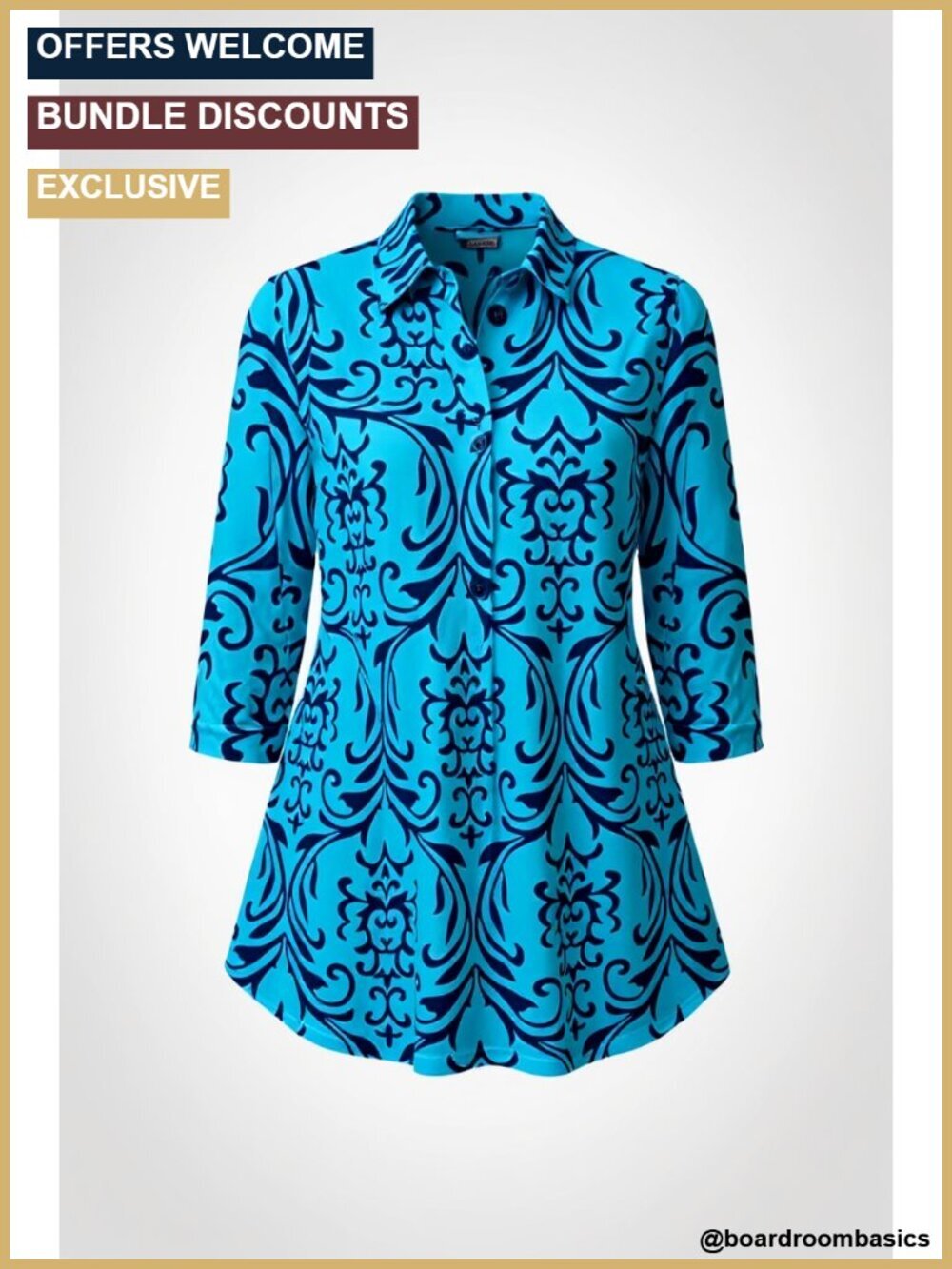 Dressy Casual Tunic Blouse 3/4 Sleeve V Neck Business Work Tops for Women
